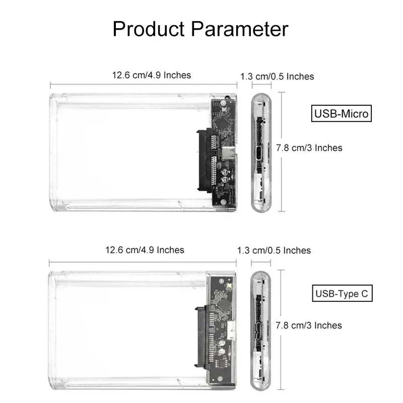 Boîtier de disque dur externe USB 3.0 2,5 pouces, transparent, compatible SATA HDD et SSD 6