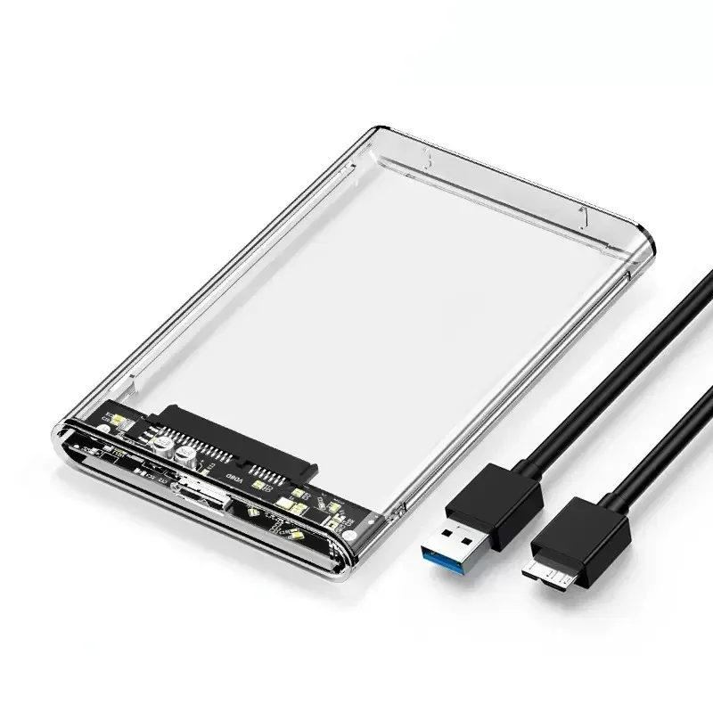 Boîtier de disque dur externe USB 3.0 2,5 pouces, transparent, compatible SATA HDD et SSD 8