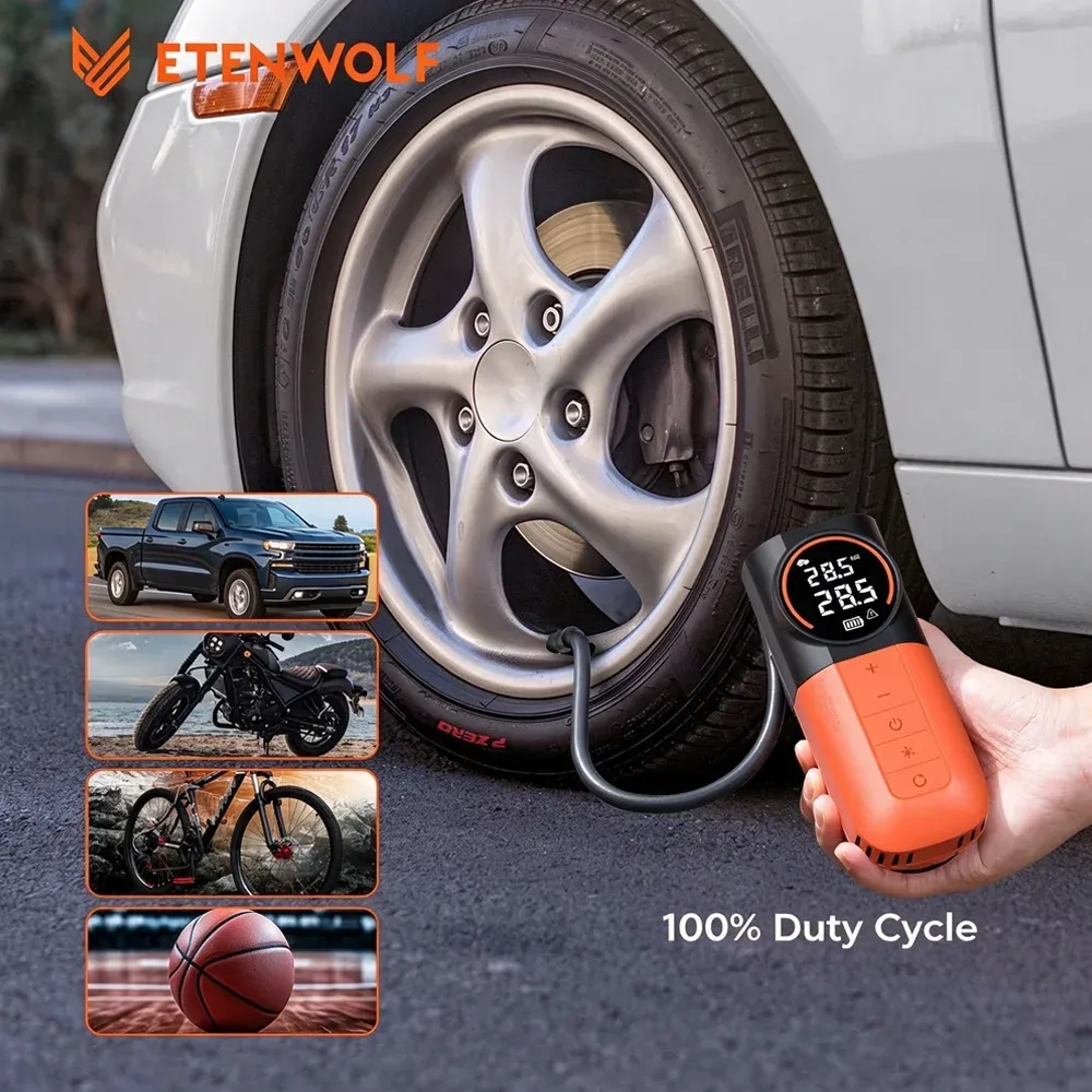 Compresseur d'air portable ETENWOLF S1 5200 mAh, 20 L/min, pour voitures, motos et vélos - Image 1