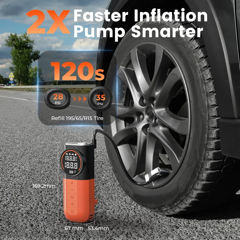 Compresseur d'air portable ETENWOLF S1 5200 mAh, 20 L/min, pour voitures, motos et vélos 5