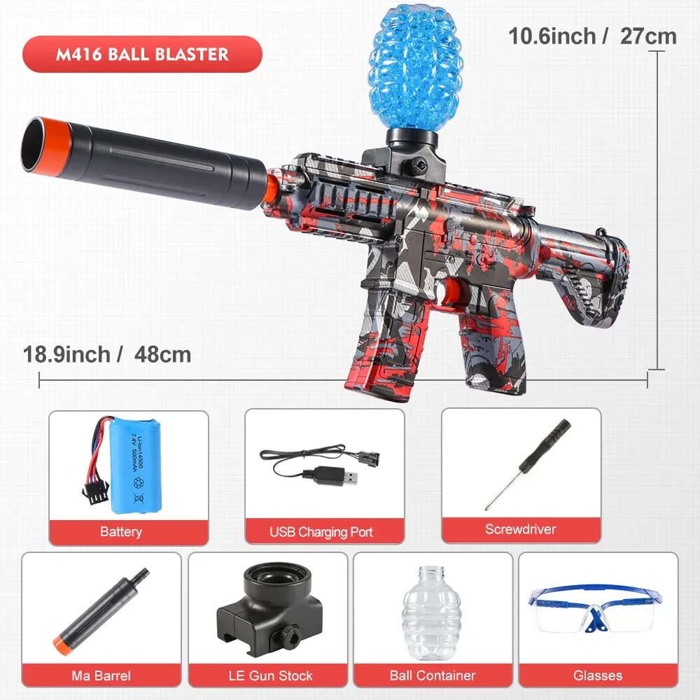 Pistolet à billes électrique M416 haute vitesse, finition métallique, rechargeable, pour jeux en plein air et fêtes (billes non incluses) 7