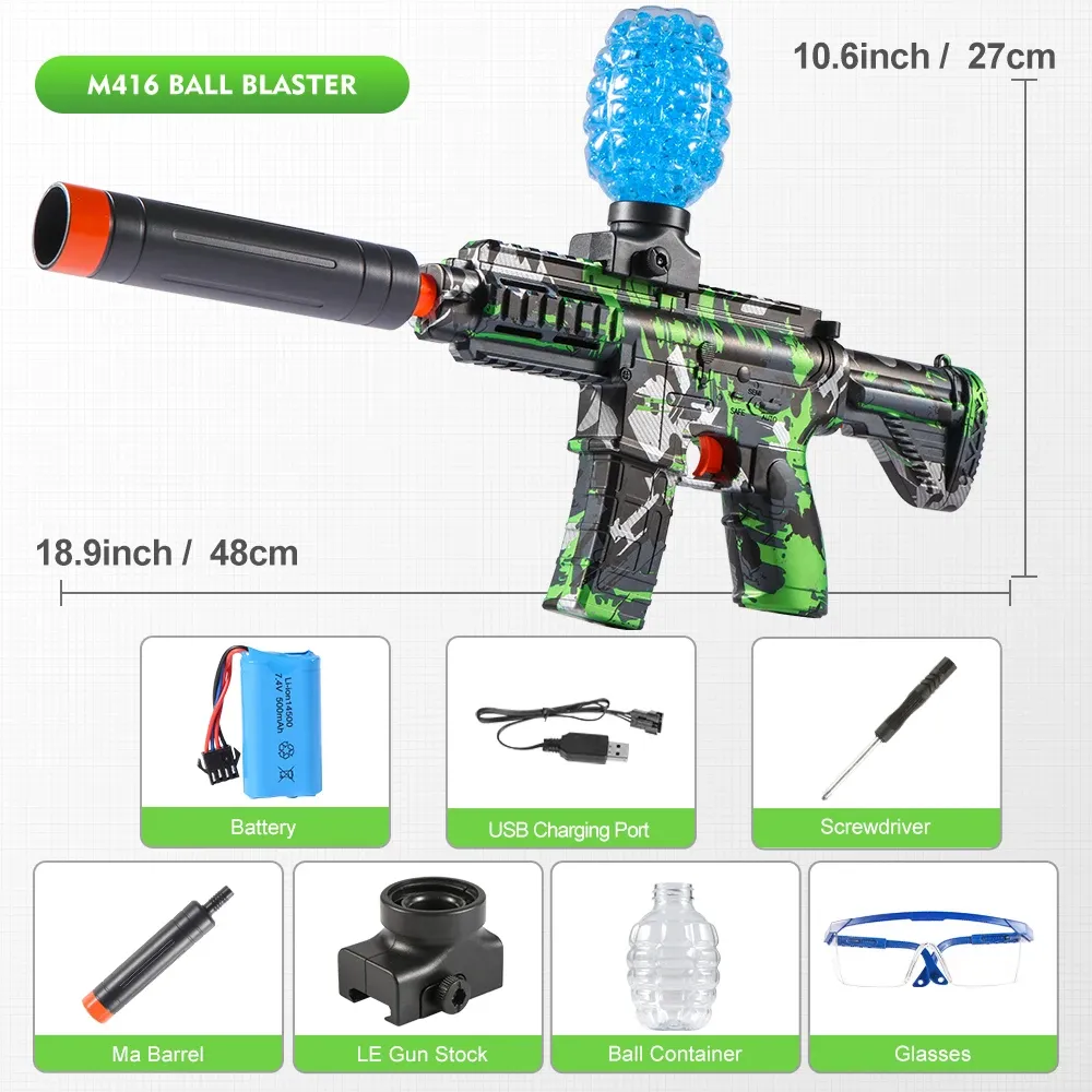 Pistolet à billes électrique M416 haute vitesse, finition métallique, rechargeable, pour jeux en plein air et fêtes (billes non incluses) 8
