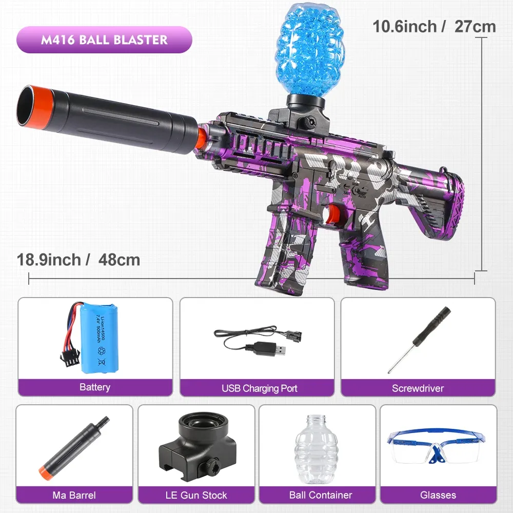 Pistolet à billes électrique M416 haute vitesse, finition métallique, rechargeable, pour jeux en plein air et fêtes (billes non incluses) 10
