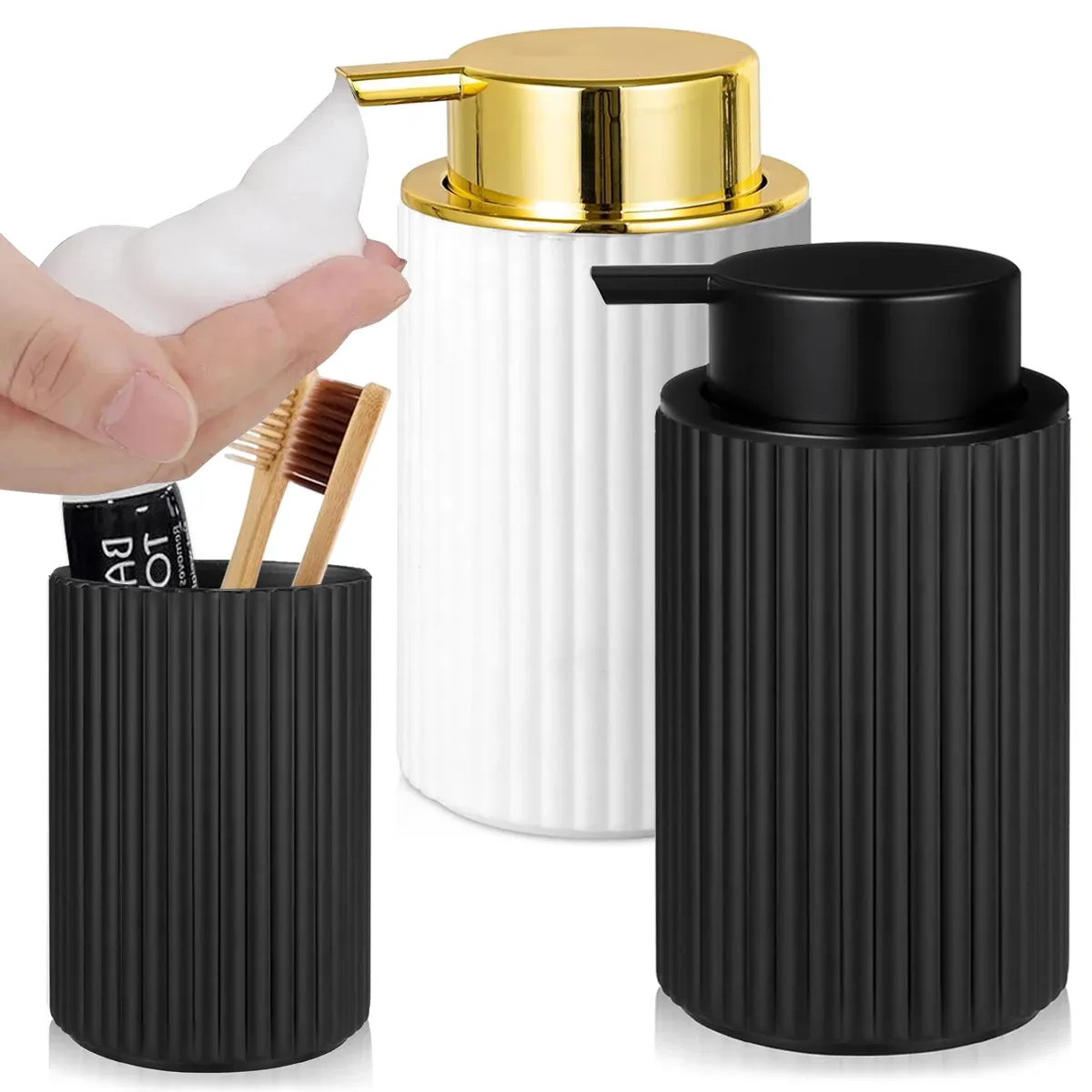 Distributeur de savon moussant noir pour salle de bain et cuisine, flacon à pompe pour savon mains et vaisselle - Image 1