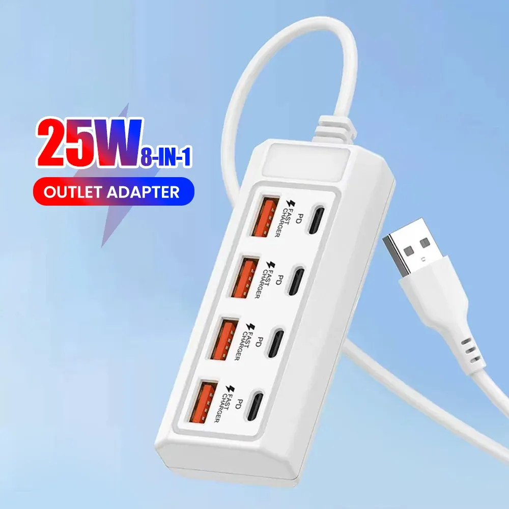 Prise électrique USB 8 en 1, 25 W à charge rapide - Image 1