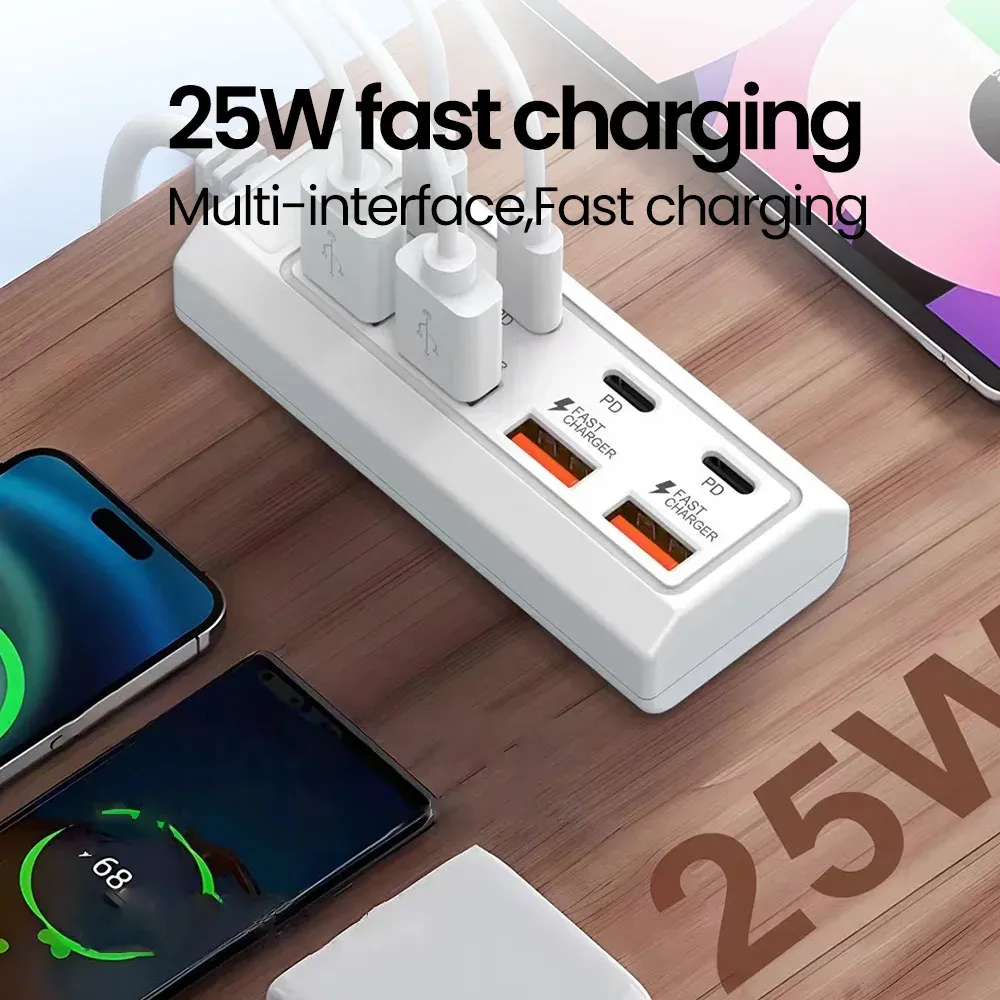 Prise électrique USB 8 en 1, 25 W à charge rapide 2