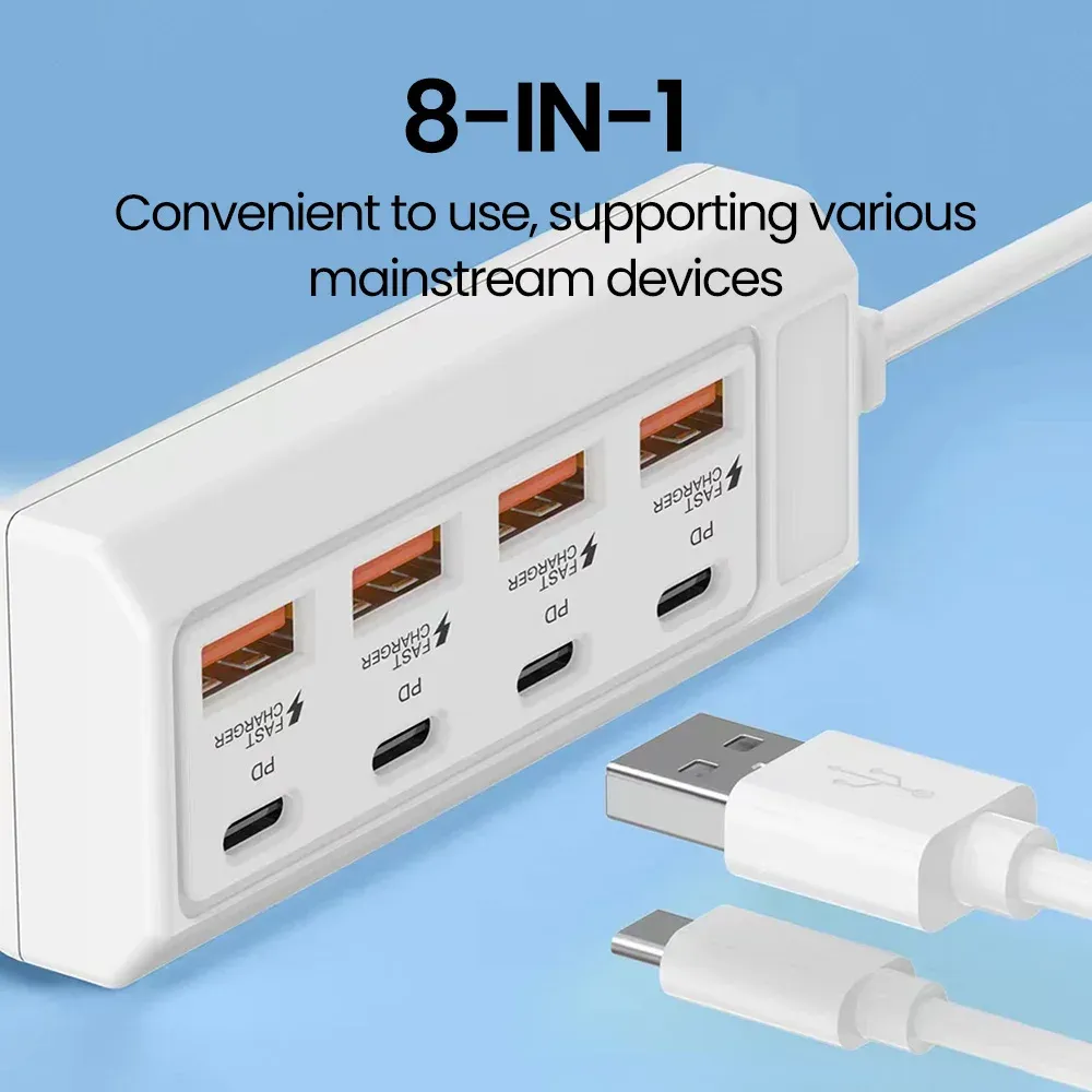 Prise électrique USB 8 en 1, 25 W à charge rapide 4