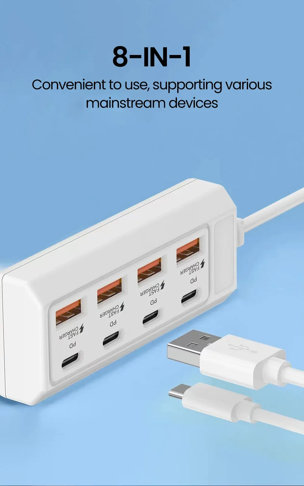 Multiprise USB 8 en 1 au quotidien