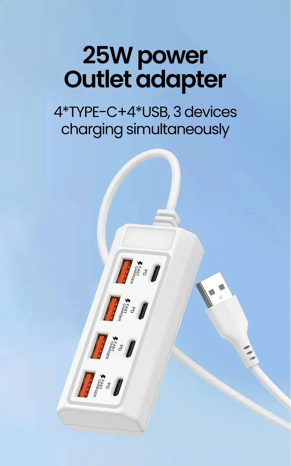 Multiprise USB 8 en 1 vue d'ensemble