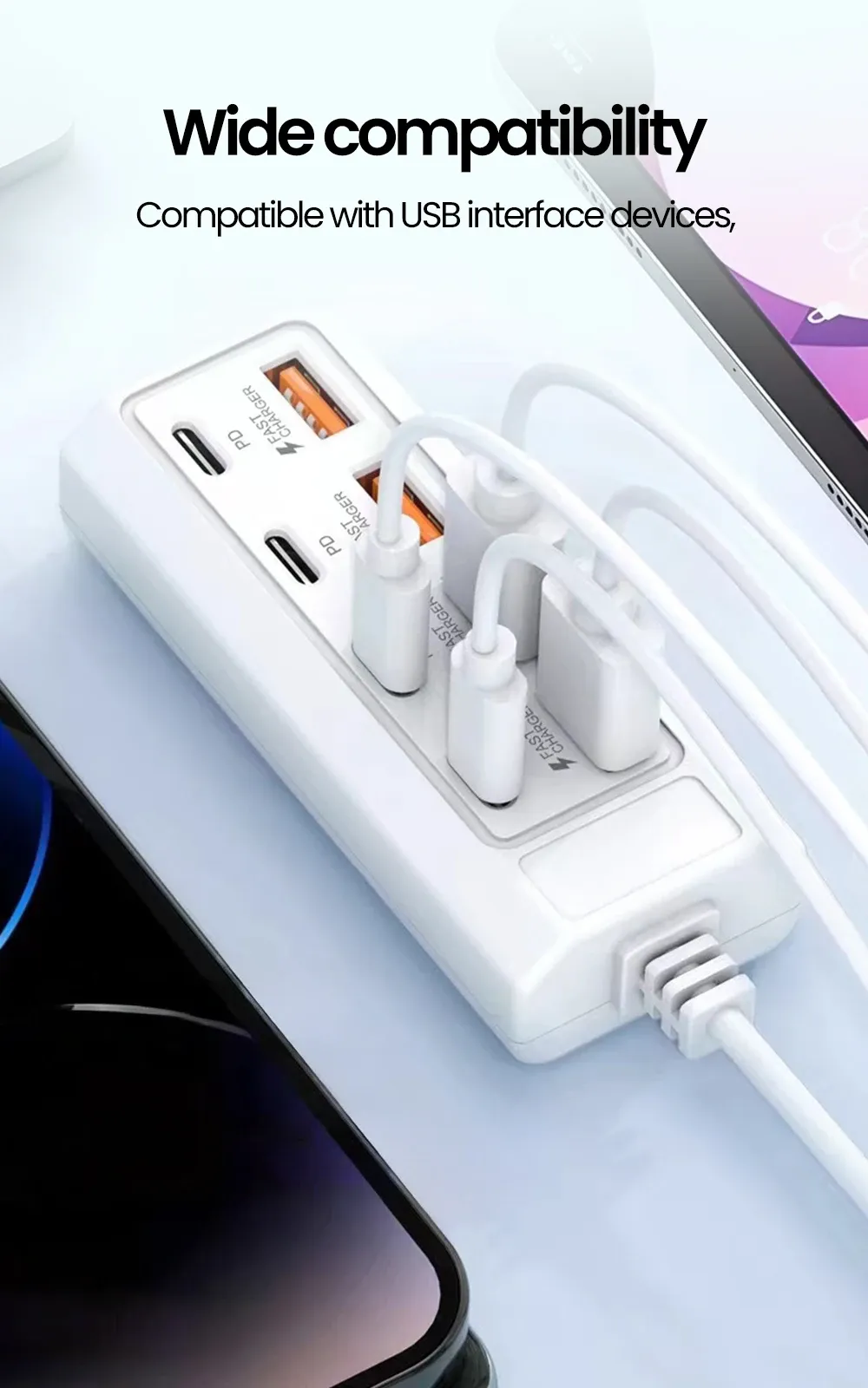 Détails des ports de la multiprise USB 8 en 1
