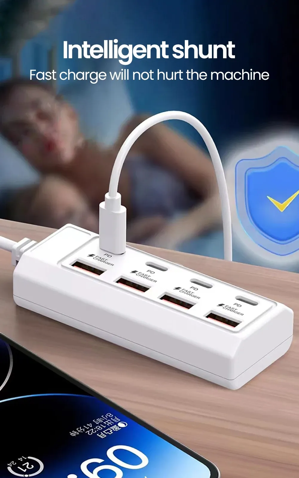 Multiprise USB 8 en 1 sous différents angles