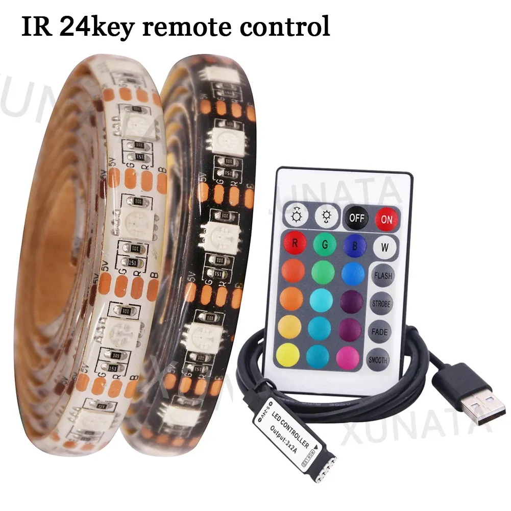 Bande LED RGB USB 5 V 5050 avec télécommande 24 ou 44 touches, flexible et étanche, rétroéclairage TV 1