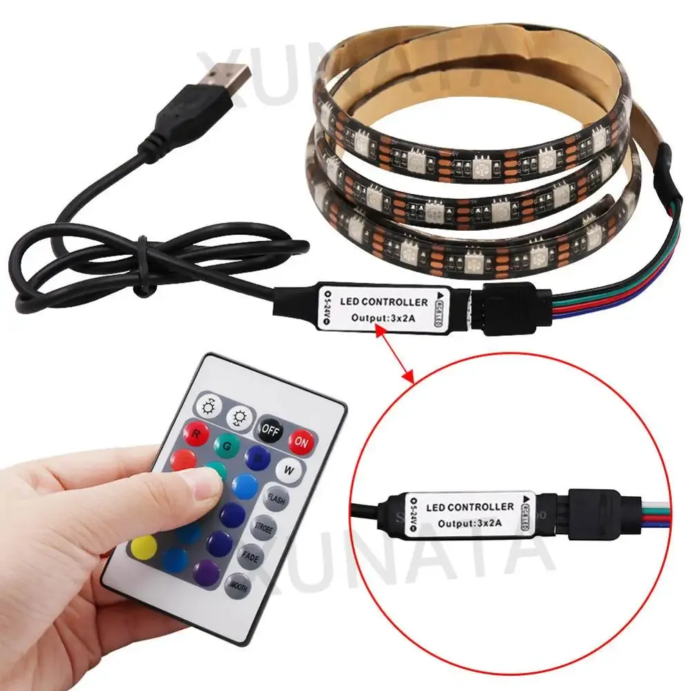 Bande LED RGB USB 5 V 5050 avec télécommande 24 ou 44 touches, flexible et étanche, rétroéclairage TV 2