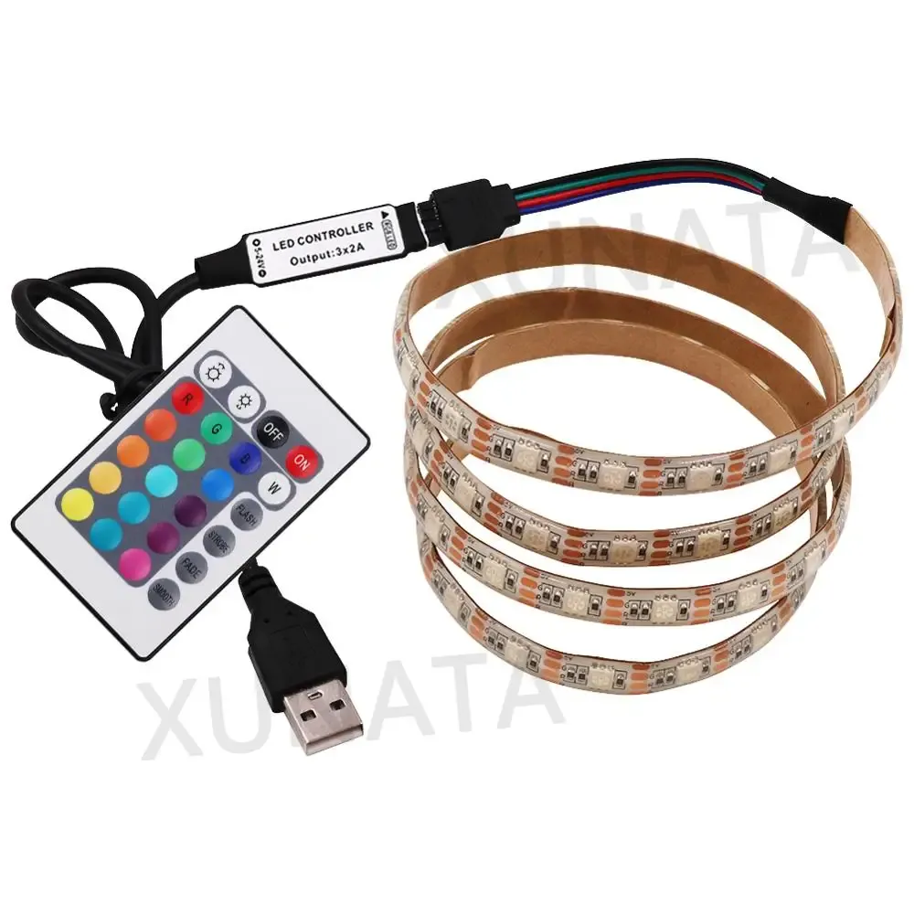 Bande LED RGB USB 5 V 5050 avec télécommande 24 ou 44 touches, flexible et étanche, rétroéclairage TV 4