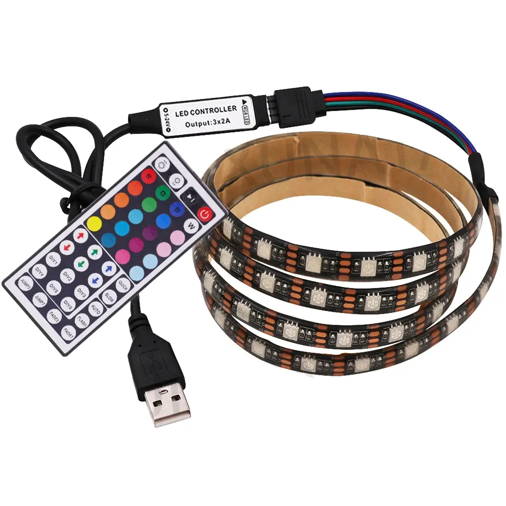 Bande LED RGB USB 5 V 5050 avec télécommande 24 ou 44 touches, flexible et étanche, rétroéclairage TV 5