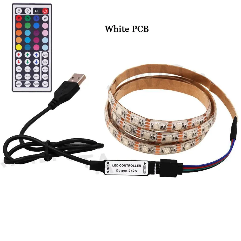 Bande LED RGB USB 5 V 5050 avec télécommande 24 ou 44 touches, flexible et étanche, rétroéclairage TV 7
