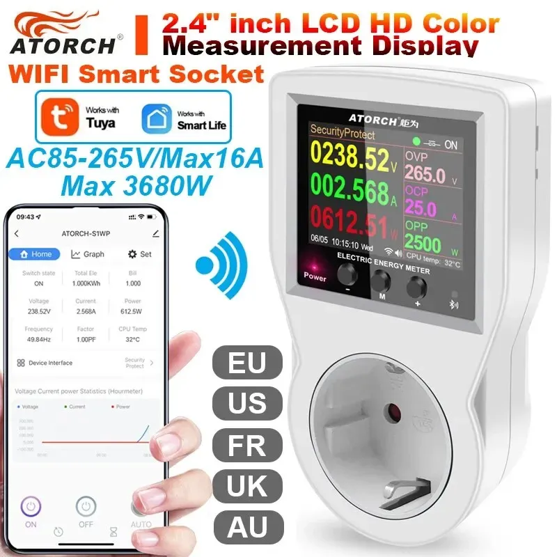 Prise intelligente Tuya WiFi 16 A, 85-265 V, avec wattmètre numérique et compteur d'énergie (kWh) 1