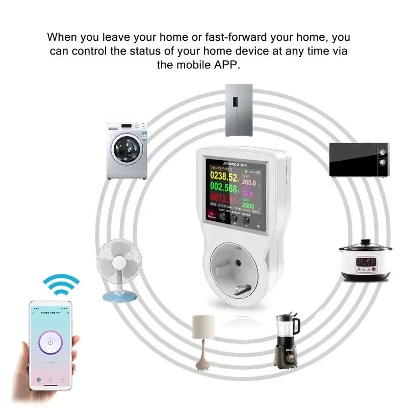 Prise intelligente Tuya WiFi 16 A, 85-265 V, avec wattmètre numérique et compteur d'énergie (kWh) 3