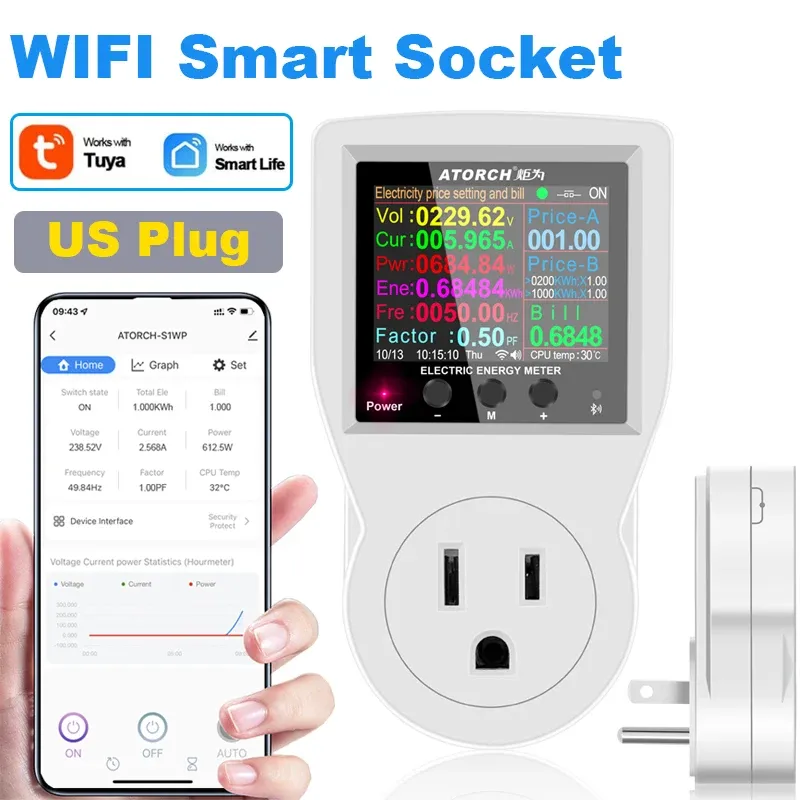 Prise intelligente Tuya WiFi 16 A, 85-265 V, avec wattmètre numérique et compteur d'énergie (kWh) 10
