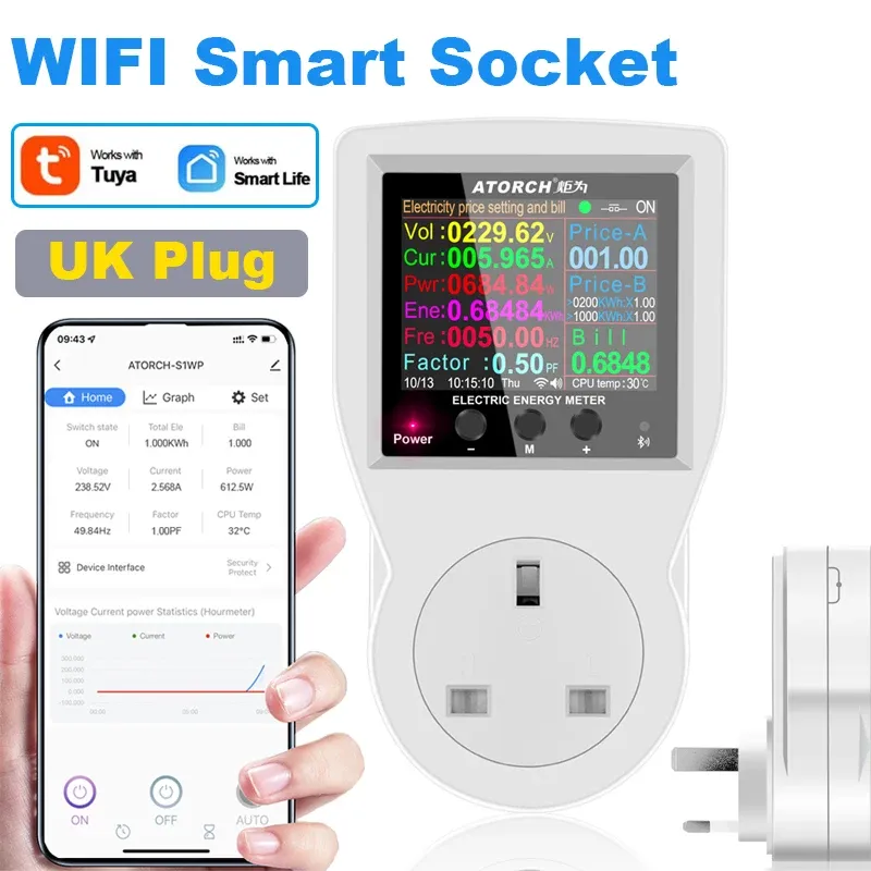 Prise intelligente Tuya WiFi 16 A, 85-265 V, avec wattmètre numérique et compteur d'énergie (kWh) 11