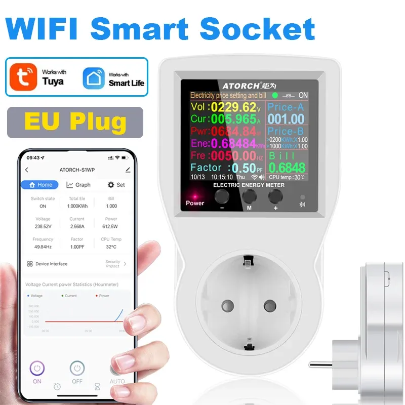 Prise intelligente Tuya WiFi 16 A, 85-265 V, avec wattmètre numérique et compteur d'énergie (kWh) 12