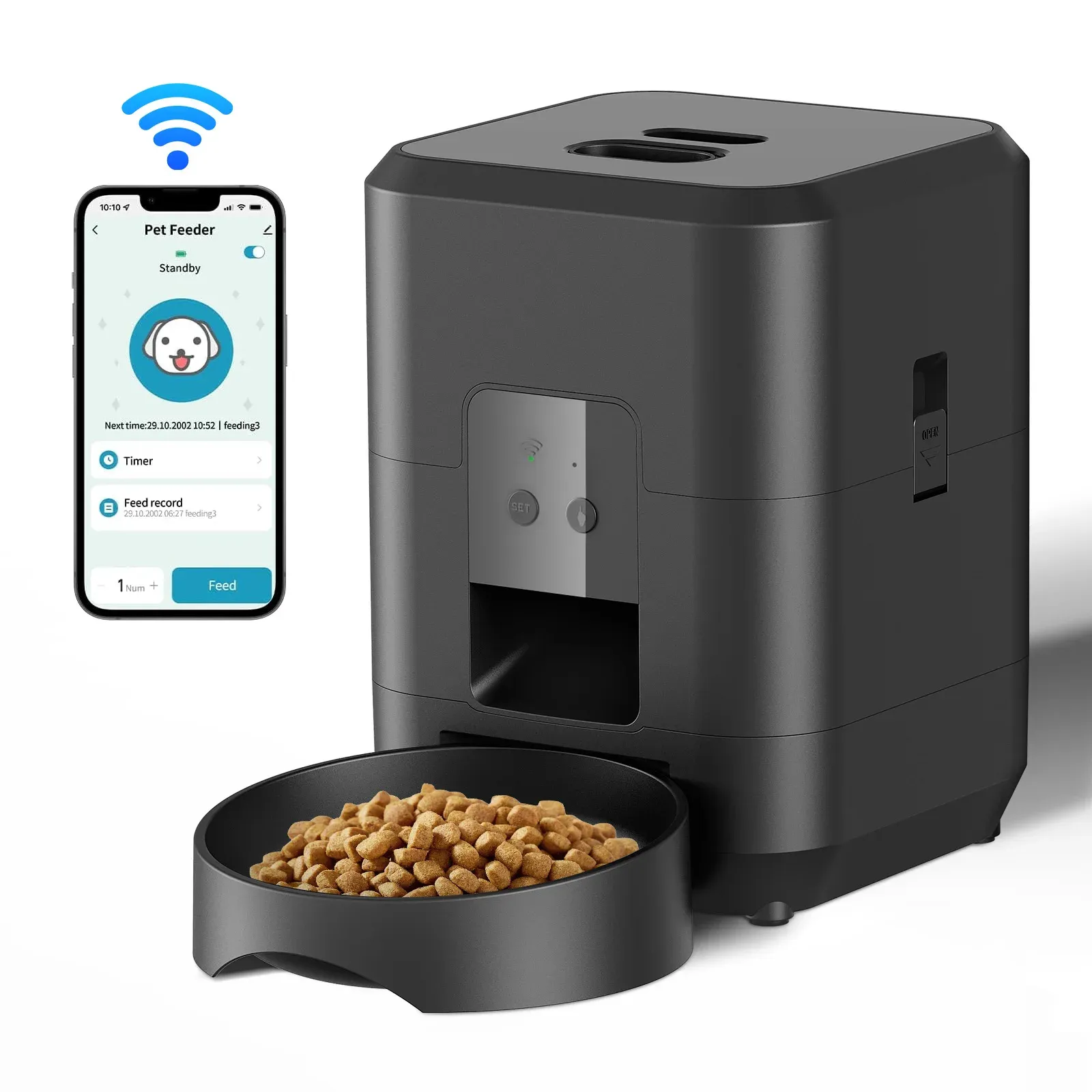 Distributeur de nourriture Wi-Fi avec caméra, vue 1