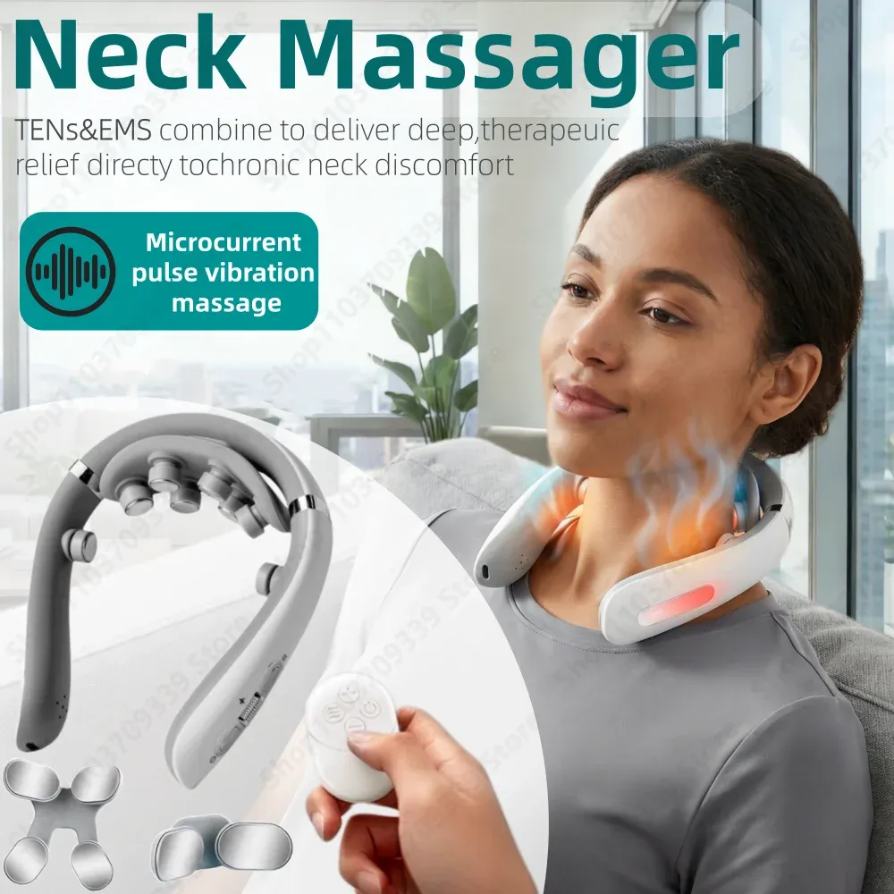 Masseur de cou électrique à micro-courant, multi-têtes interchangeables, sans fil, pétrissage, shiatsu, chauffant, vibrant, pour le cou et les épaules