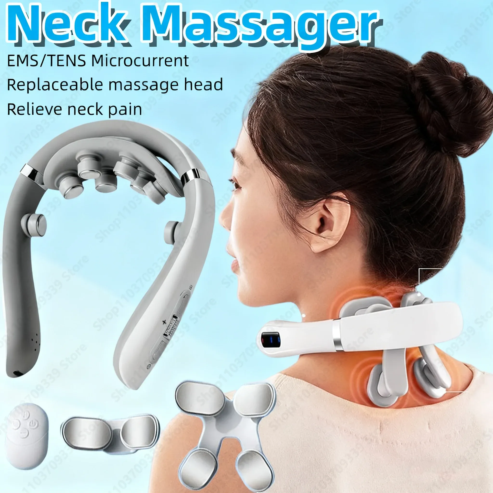 Masseur de cou électrique à micro-courant, multi-têtes interchangeables, sans fil, pétrissage, shiatsu, chauffant, vibrant, pour le cou et les épaules 2