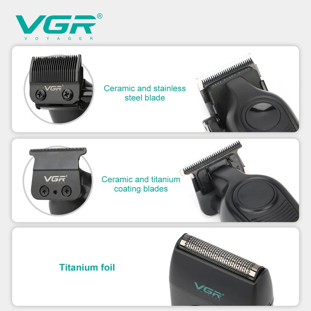 Tondeuse à cheveux professionnelle sans fil pour homme VGR V-196 S3 3