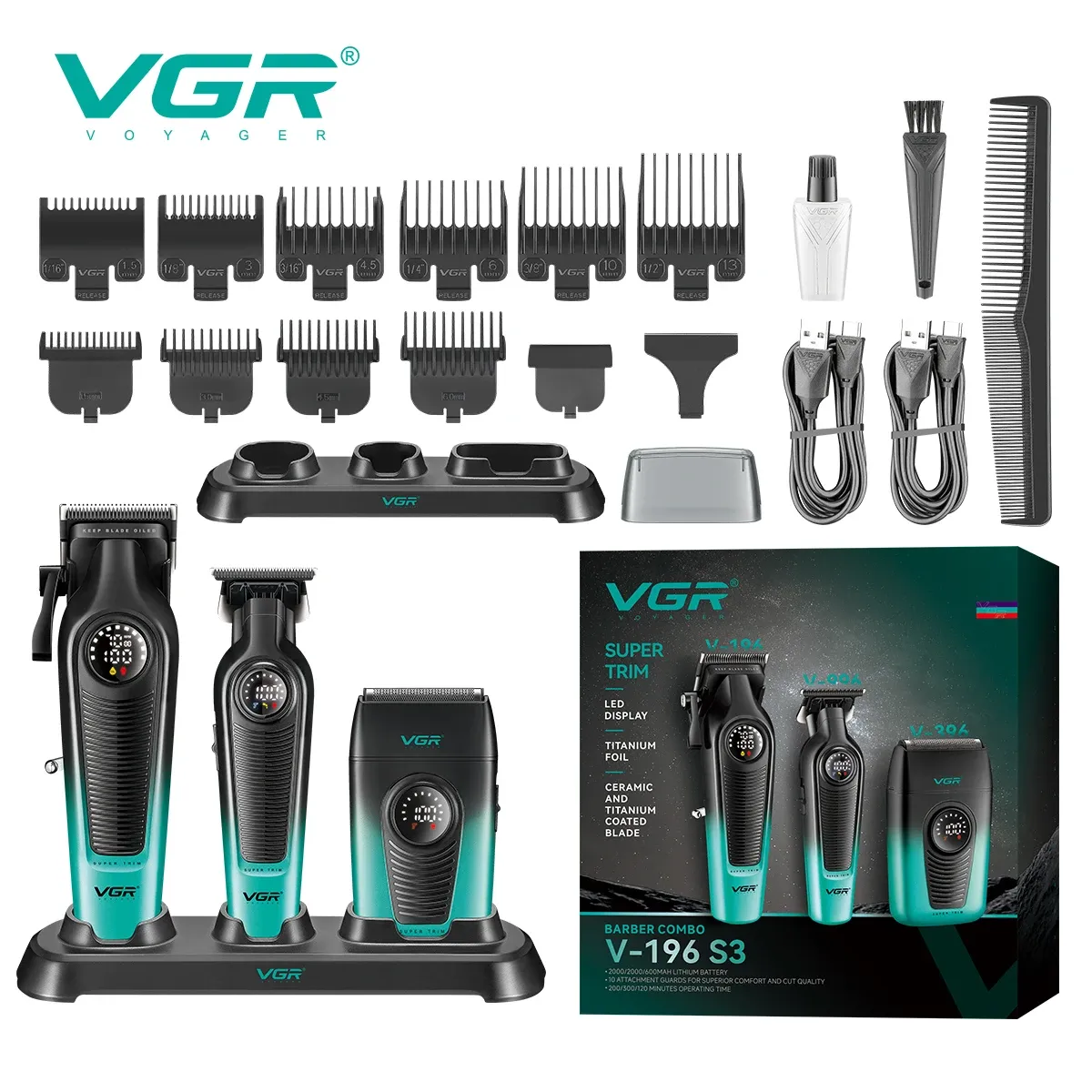 Tondeuse à cheveux professionnelle sans fil pour homme VGR V-196 S3 4