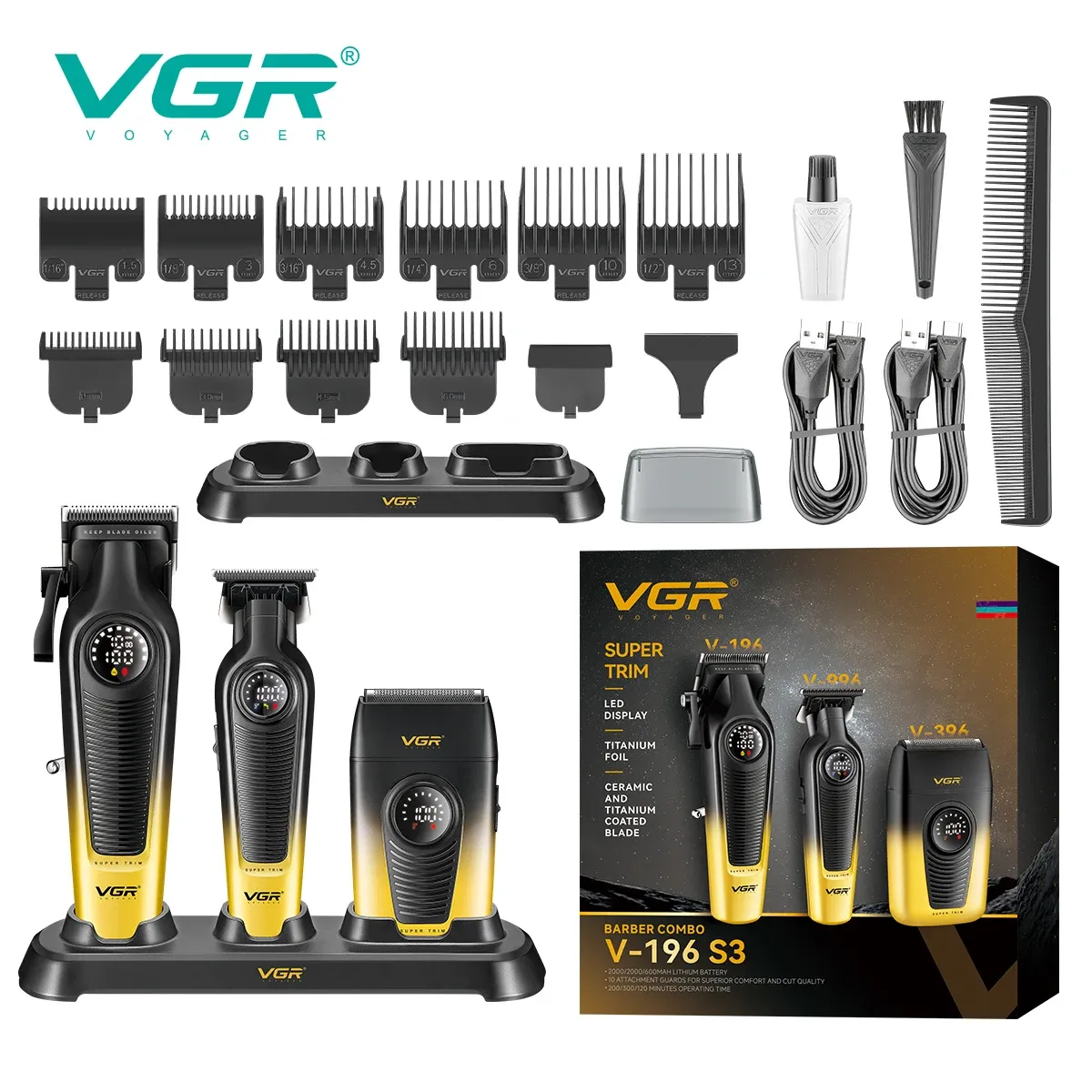 Tondeuse à cheveux professionnelle sans fil pour homme VGR V-196 S3 6