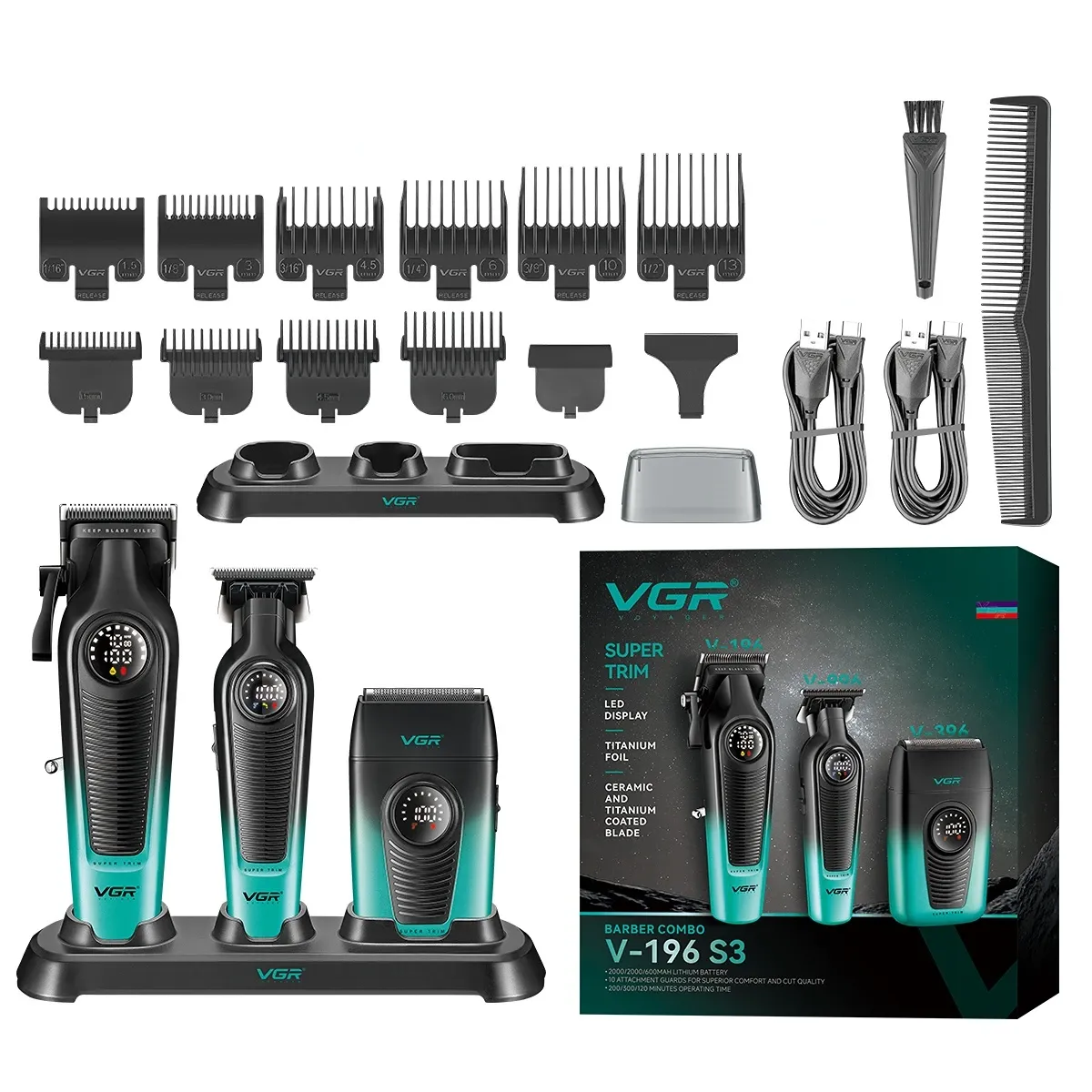 Tondeuse à cheveux professionnelle sans fil pour homme VGR V-196 S3 8