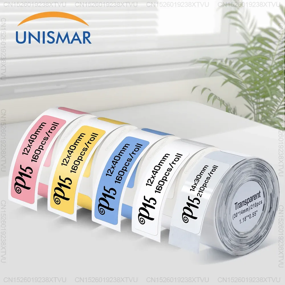 Papier d'étiquettes thermiques autocollantes Marklife P15, 12x40 mm, 15x30 mm, 15x50 mm, compatible avec étiqueteuses P15, P12, P11, D30 et Q30 - Image 1