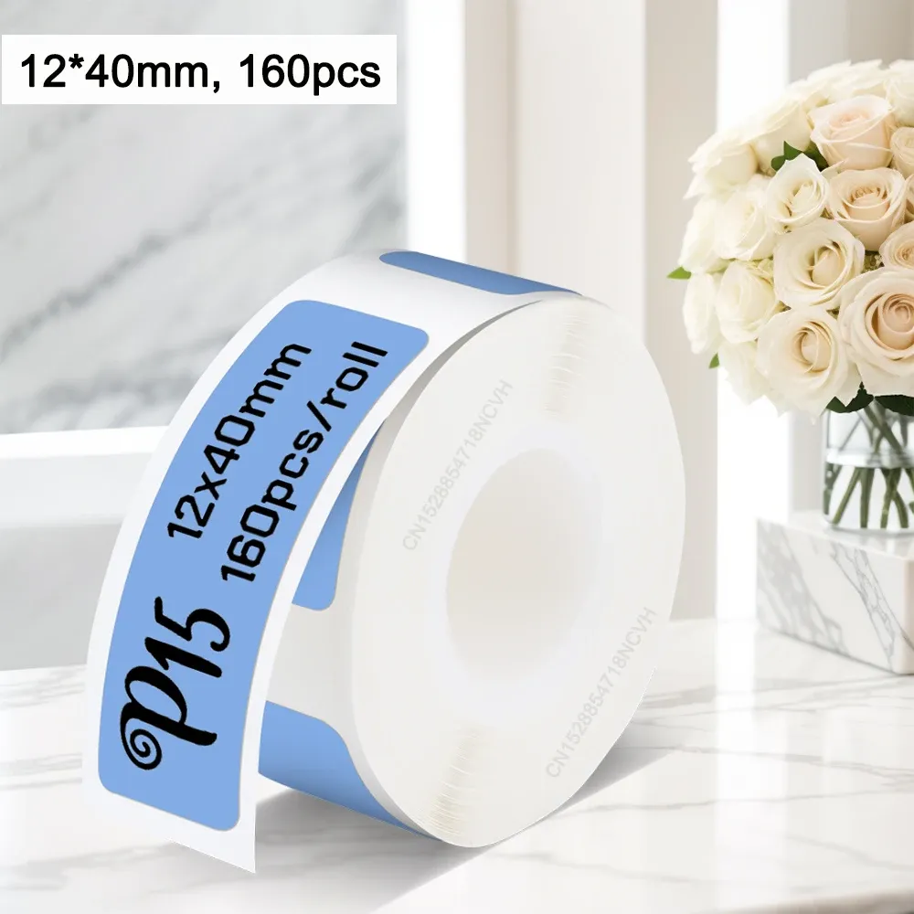 Papier d'étiquettes thermiques autocollantes Marklife P15, 12x40 mm, 15x30 mm, 15x50 mm, compatible avec étiqueteuses P15, P12, P11, D30 et Q30 15