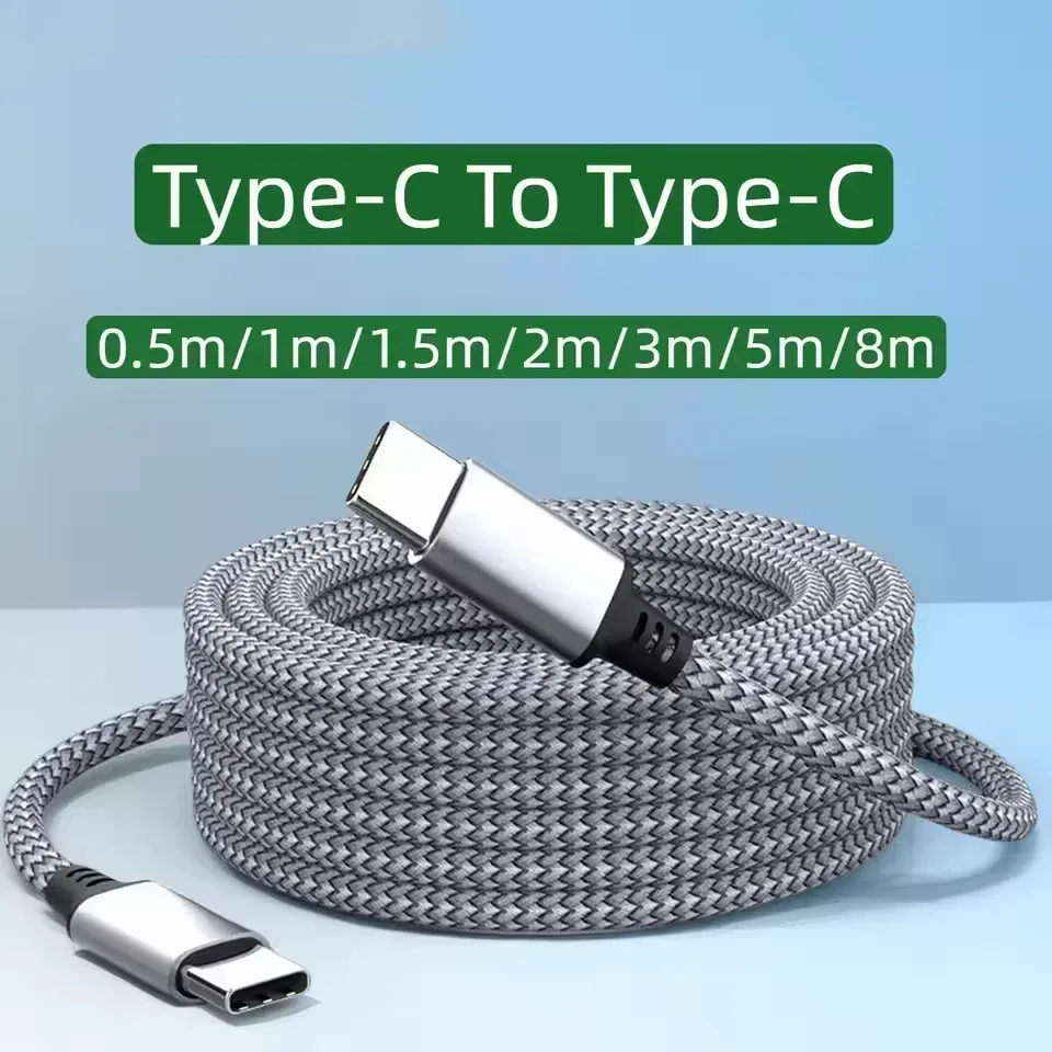 Câble de charge rapide USB-C vers USB-C 60 W PD, câble de données en nylon tressé Type-C 1 m/2 m/3 m/5 m/8 m pour iPhone, Samsung, Xiaomi, MacBook