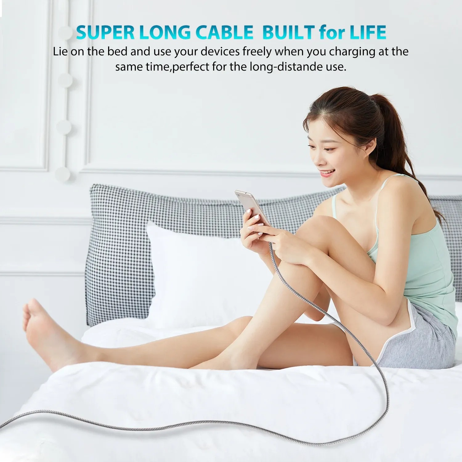Câble de charge rapide USB-C vers USB-C 60 W PD, câble de données en nylon tressé Type-C 1 m/2 m/3 m/5 m/8 m pour iPhone, Samsung, Xiaomi, MacBook 5