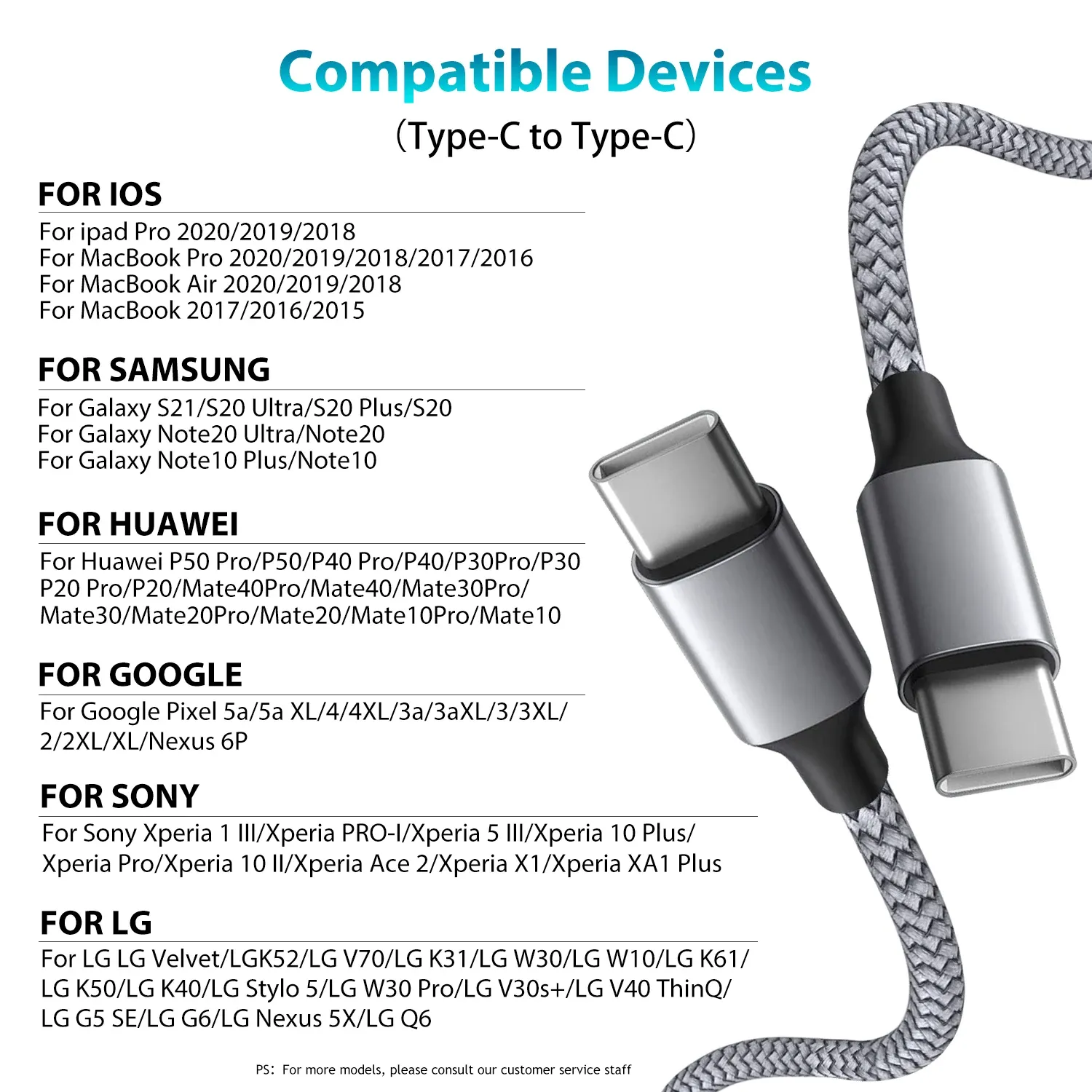 Câble de charge rapide USB-C vers USB-C 60 W PD, câble de données en nylon tressé Type-C 1 m/2 m/3 m/5 m/8 m pour iPhone, Samsung, Xiaomi, MacBook 6