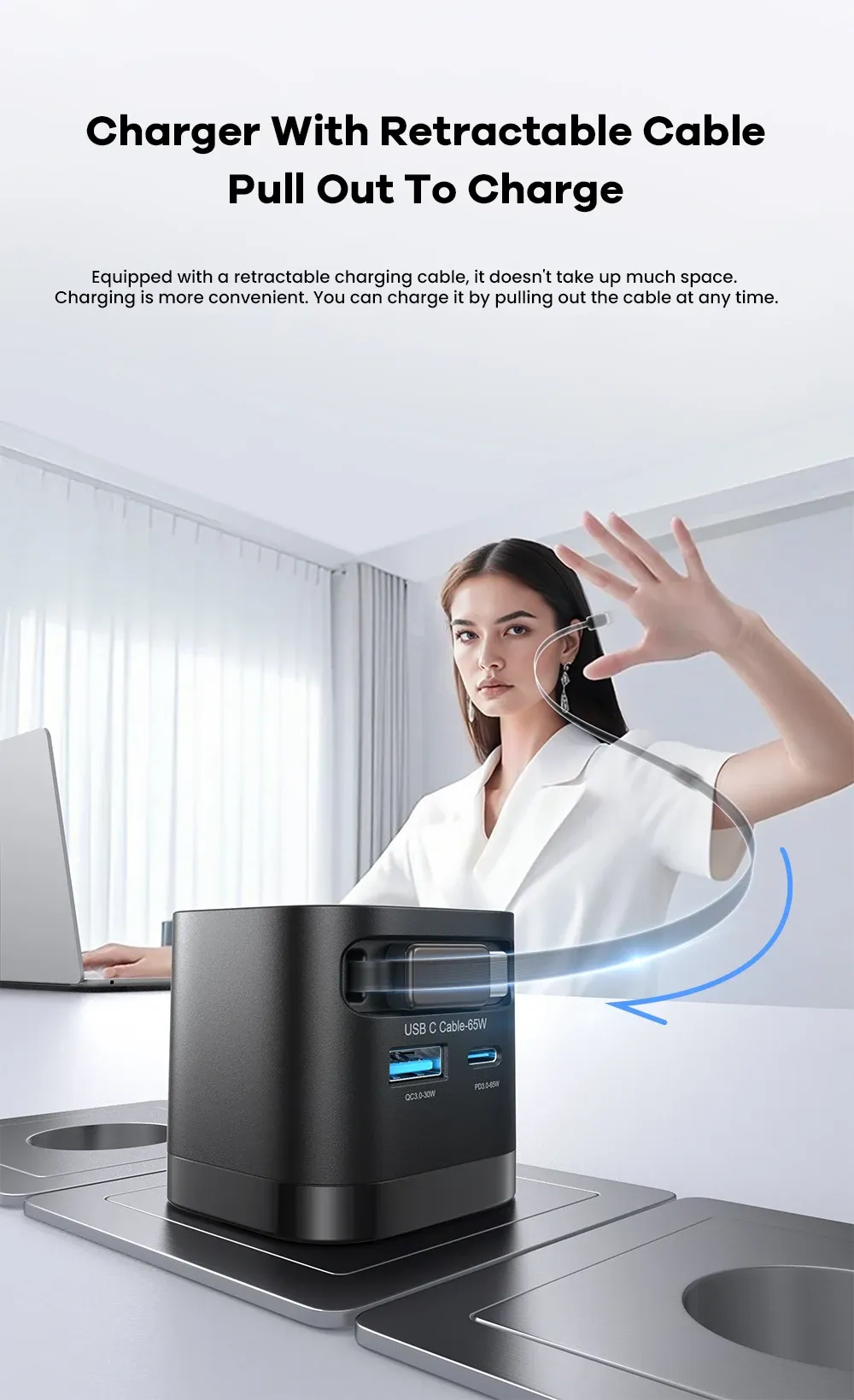 Chargeur USB GaN ASOMETECH, ports de connexion