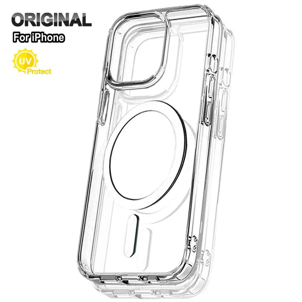 Coque magnétique transparente d'origine pour iPhone 16, 15, 14, 13, 12, Mini, 17, Air, 11, Pro Max, 7, 8, Plus, X, Xs, Xr, SE 2020, compatible MagSafe, couverture à aimants 1