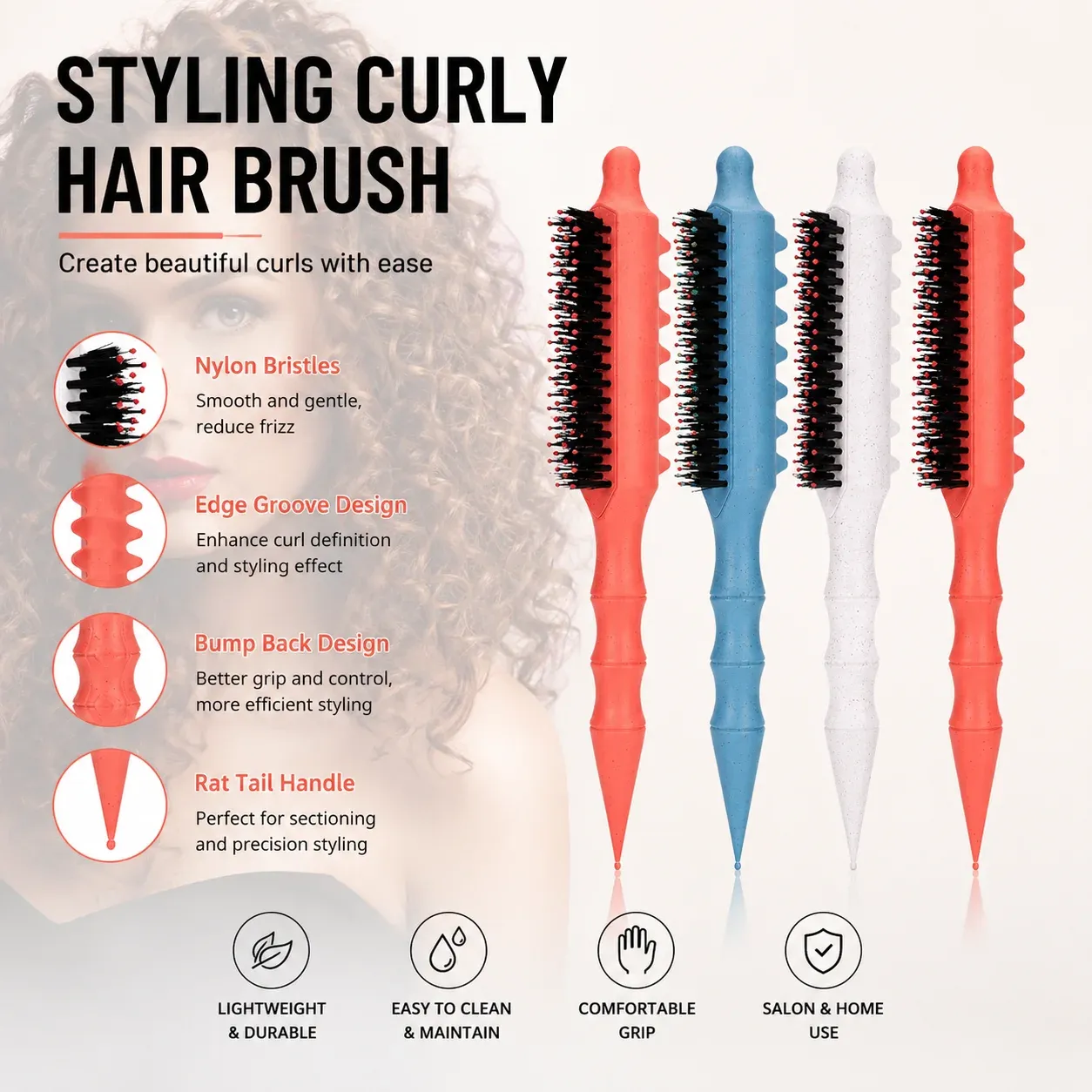 Brosse volumisante en nylon à rouleaux pour boucler les cheveux et donner du volume aux racines, outil de coiffage et de lissage mixte 1