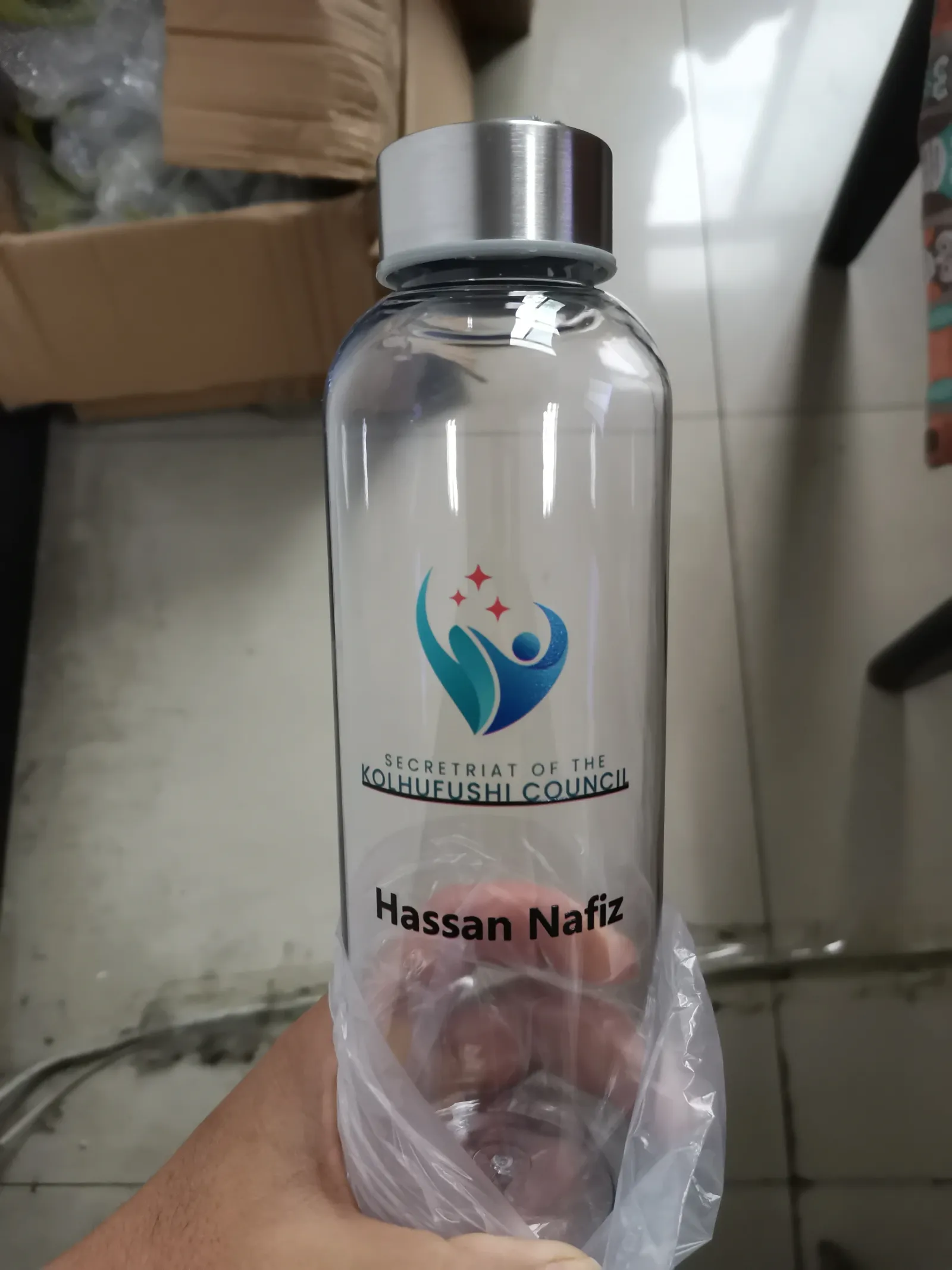 Bouteille d'eau de sport en situation