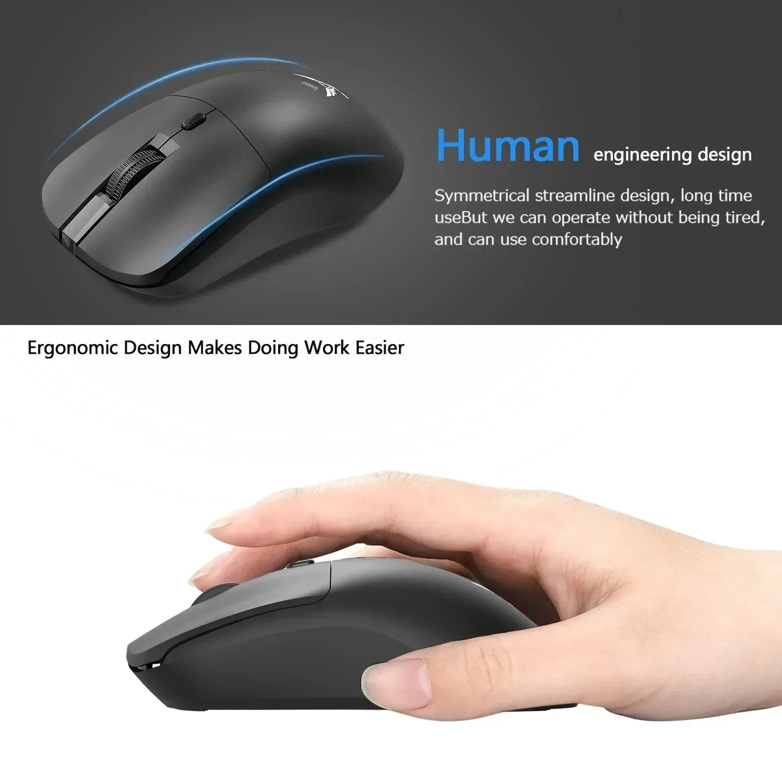 Souris de jeu sans fil 2,4 GHz ergonomique, rechargeable, DPI 800/1200/1600, compatible PC, ordinateur portable et MacBook Pro 6