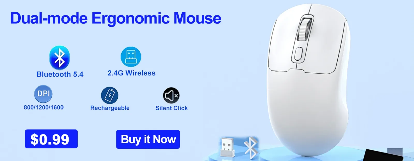 Souris de jeu sans fil ergonomique, vue d'ensemble