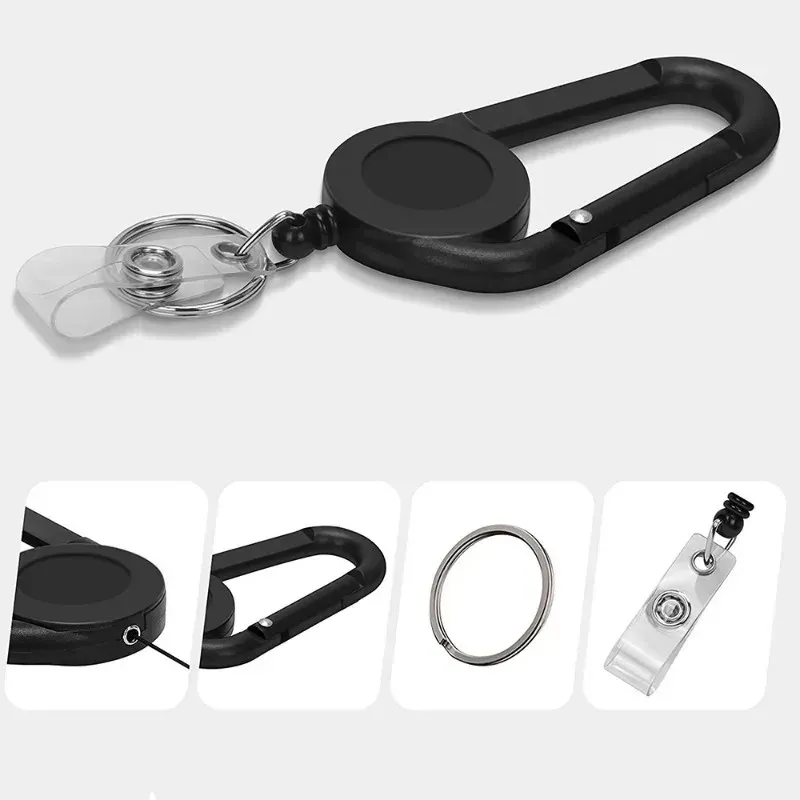 Porte-Badge Rétractable avec Mousqueton Noir pour Infirmière, Étudiant et Médecin, Outil de Camping et de Pêche 5