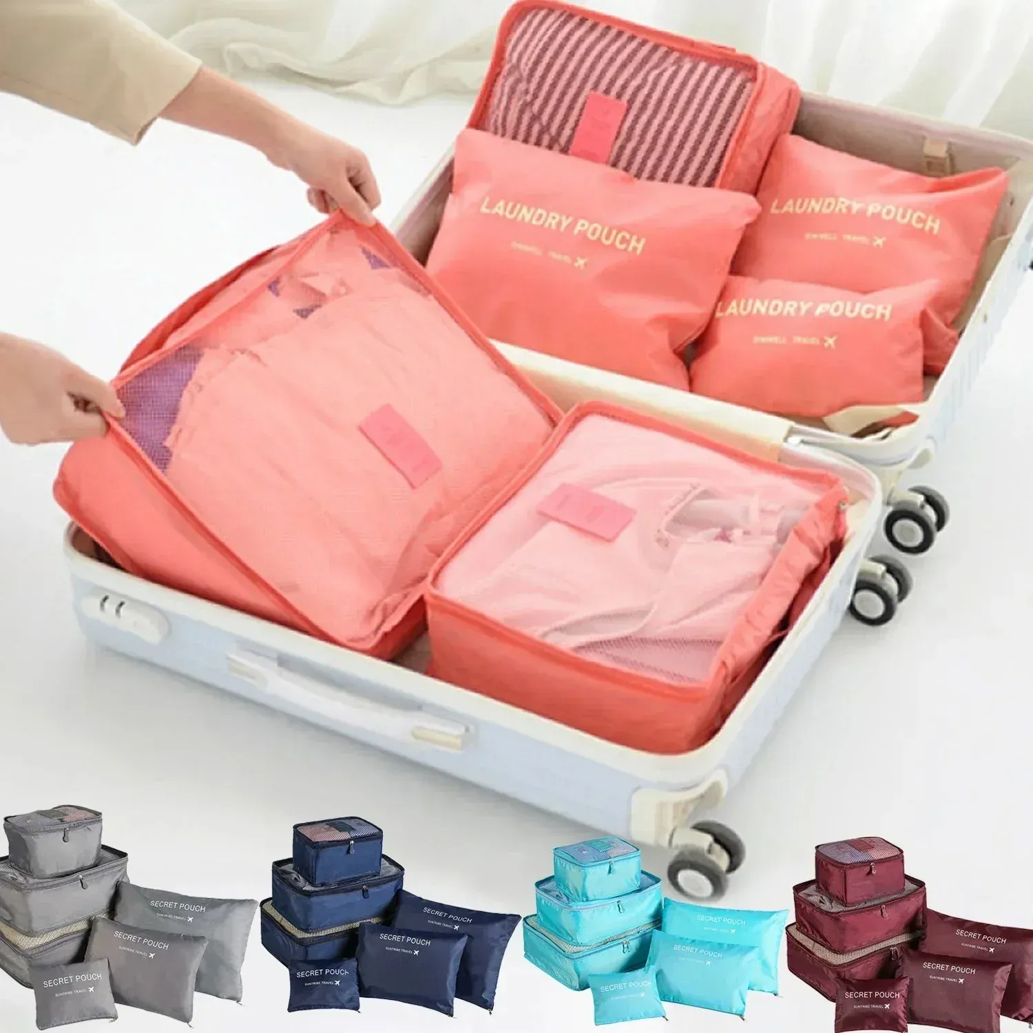 Ensemble de 6 sacs de rangement de voyage, organiseurs portables pour valise, pliables pour vêtements et chaussures - Image 1