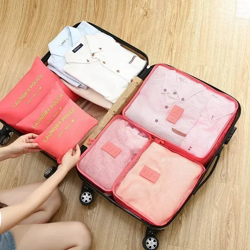 Ensemble de 6 sacs de rangement de voyage, organiseurs portables pour valise, pliables pour vêtements et chaussures 2