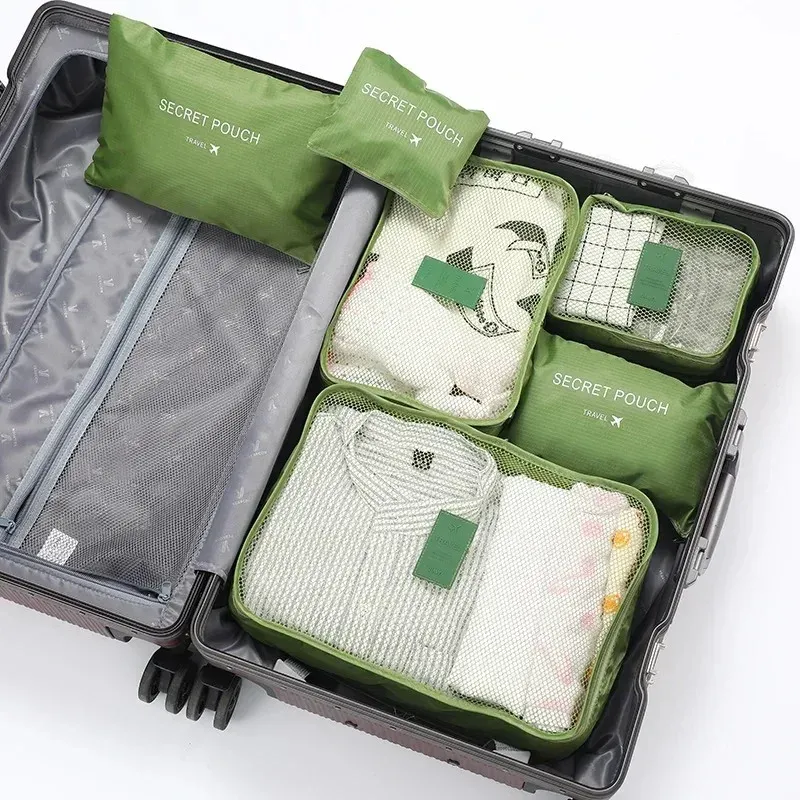 Ensemble de 6 sacs de rangement de voyage, organiseurs portables pour valise, pliables pour vêtements et chaussures 8