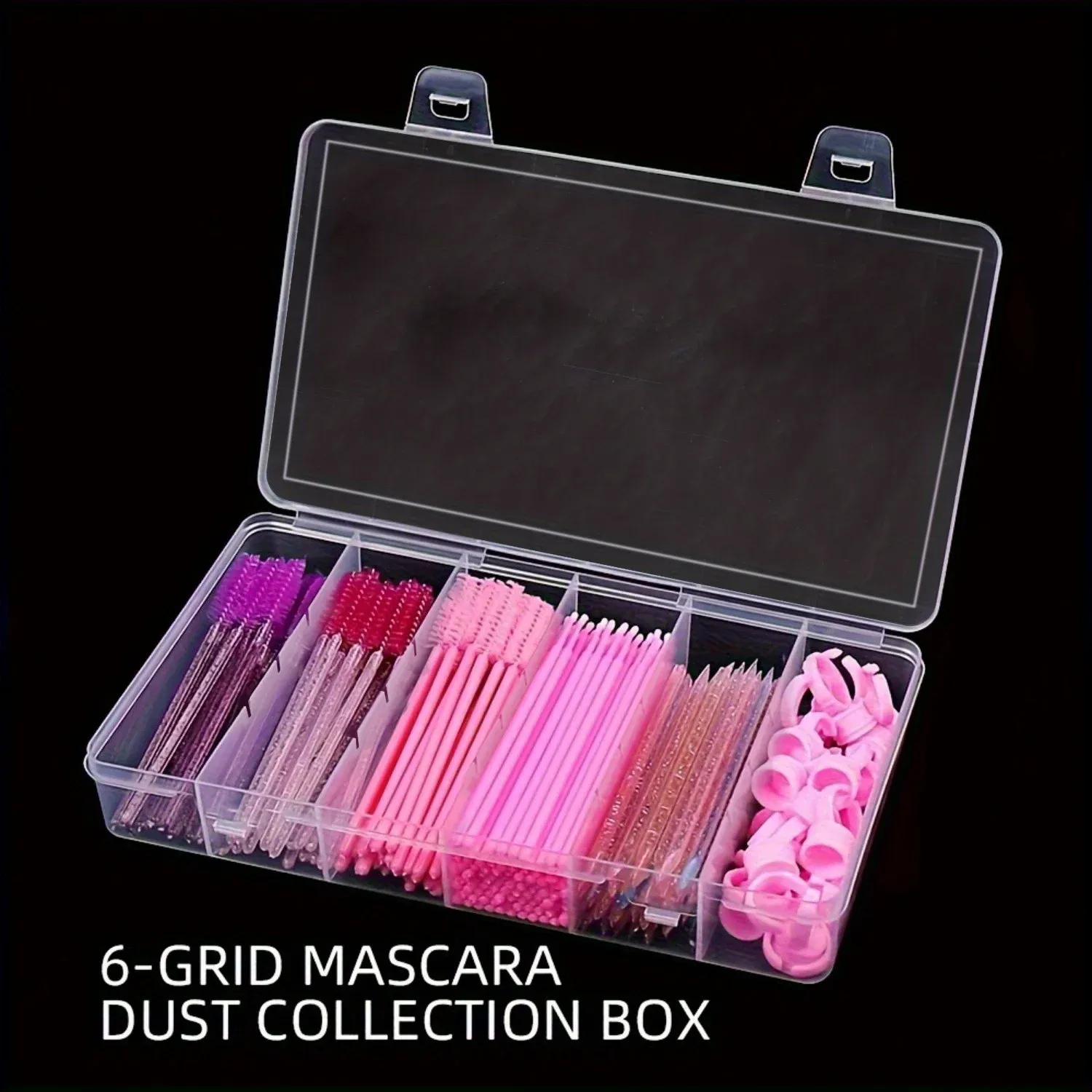 Boîte de rangement transparente pour extensions de cils à 6 compartiments, en plastique durable avec couvercle à pression pour colle, pincettes et outils 5