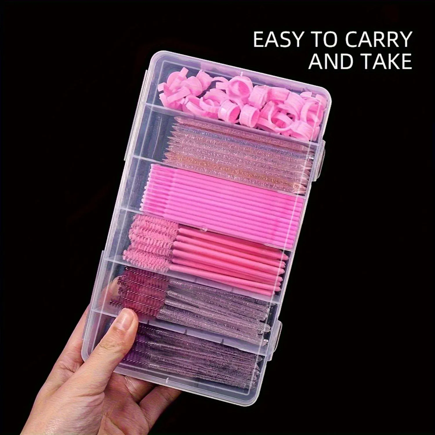 Organisateur transparent pour extensions de cils en situation