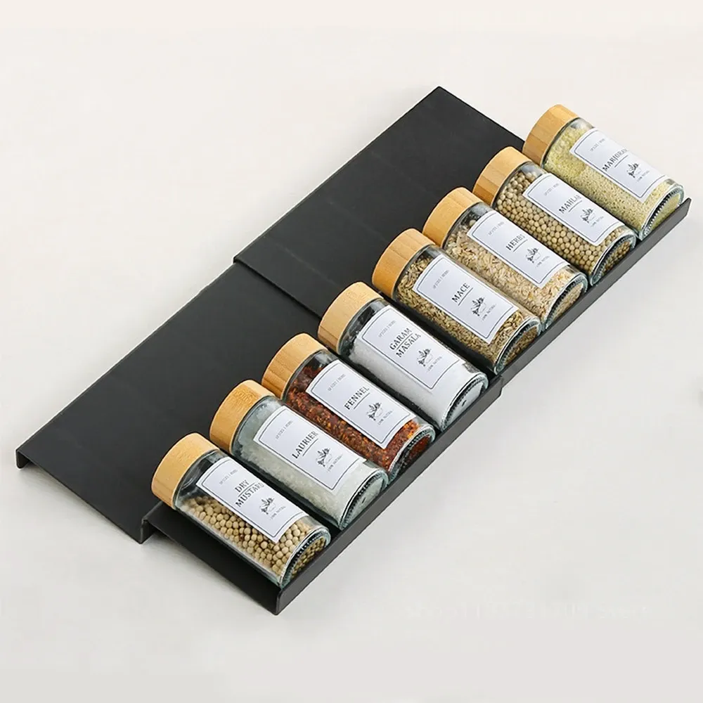Organisateur de tiroir à épices 4 niveaux pour cuisine, support réglable pour pots et bouteilles d'assaisonnement 5